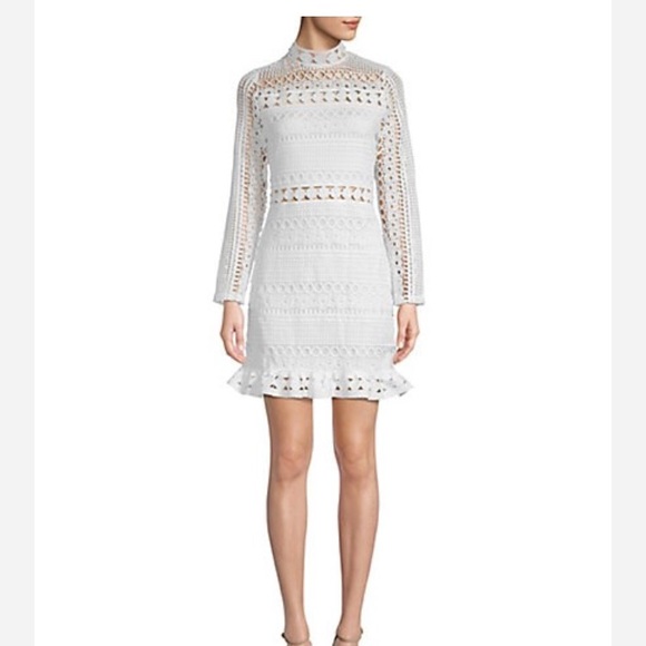Saks Fifth Avenue Dresses & Skirts - White long sleeve mock neck crochet mini dress